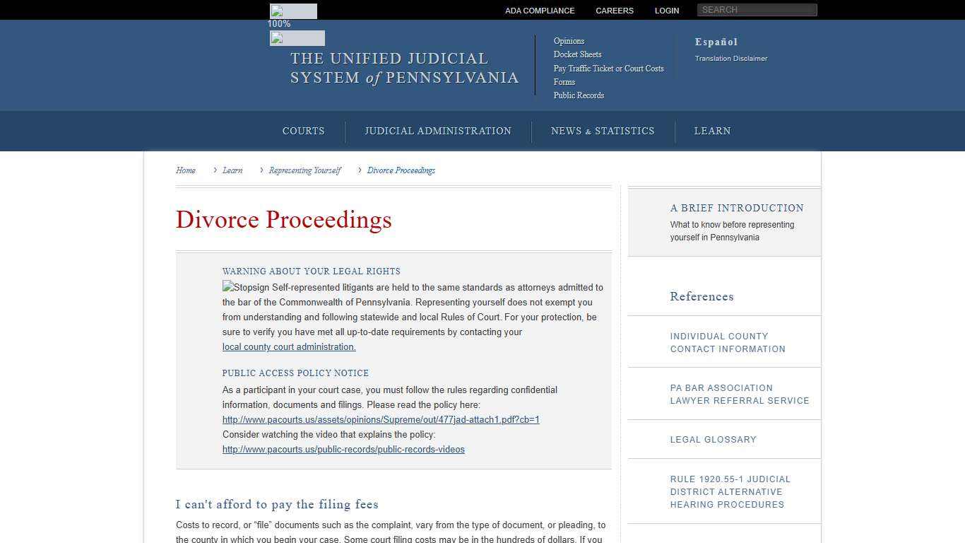 Divorce Proceedings Representing Yourself Learn Unified Judicial System of Pennsylvania